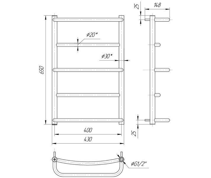 Radiator baie inox Mario Lux HP 650x430/400 11129 foto