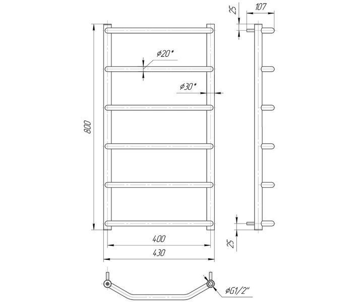 Radiator baie inox Mario Тrapetia HP 800x430/400 11163 foto