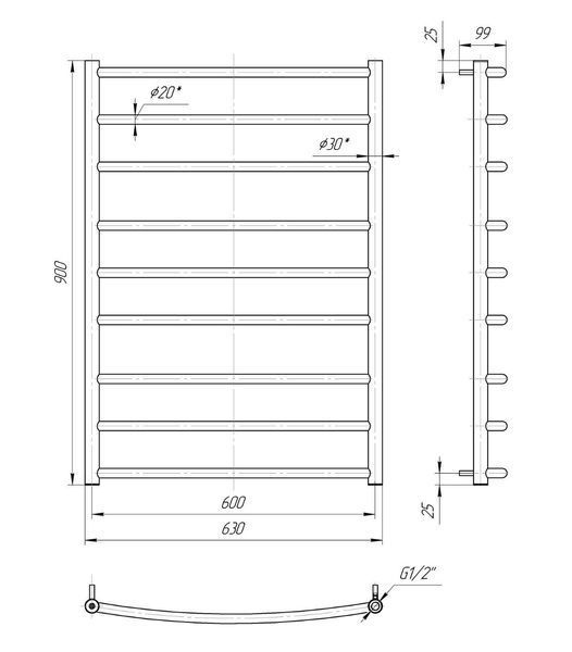 Radiator baie inox Mario Classic 900x630/600 11156 foto